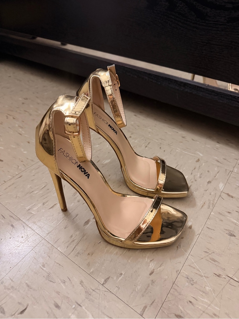 Fashion Nova Metallic Gold Ankle-Strap Stiletto Heels